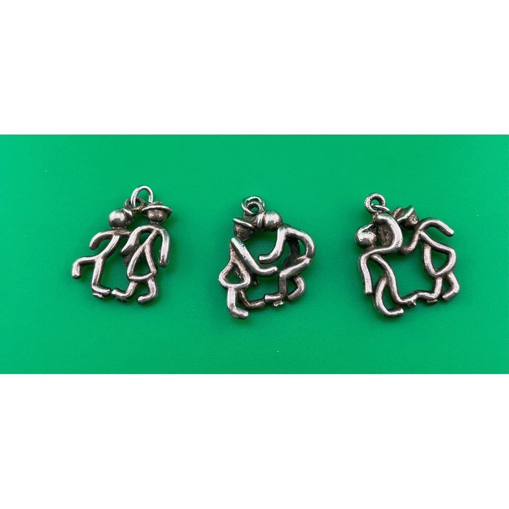 Vintage Sterling Silver Modernist Figural Couple Charms Set of 3 figural charms